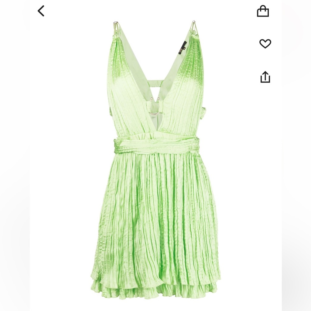 Maje Satin Green Pleated Mini Dress